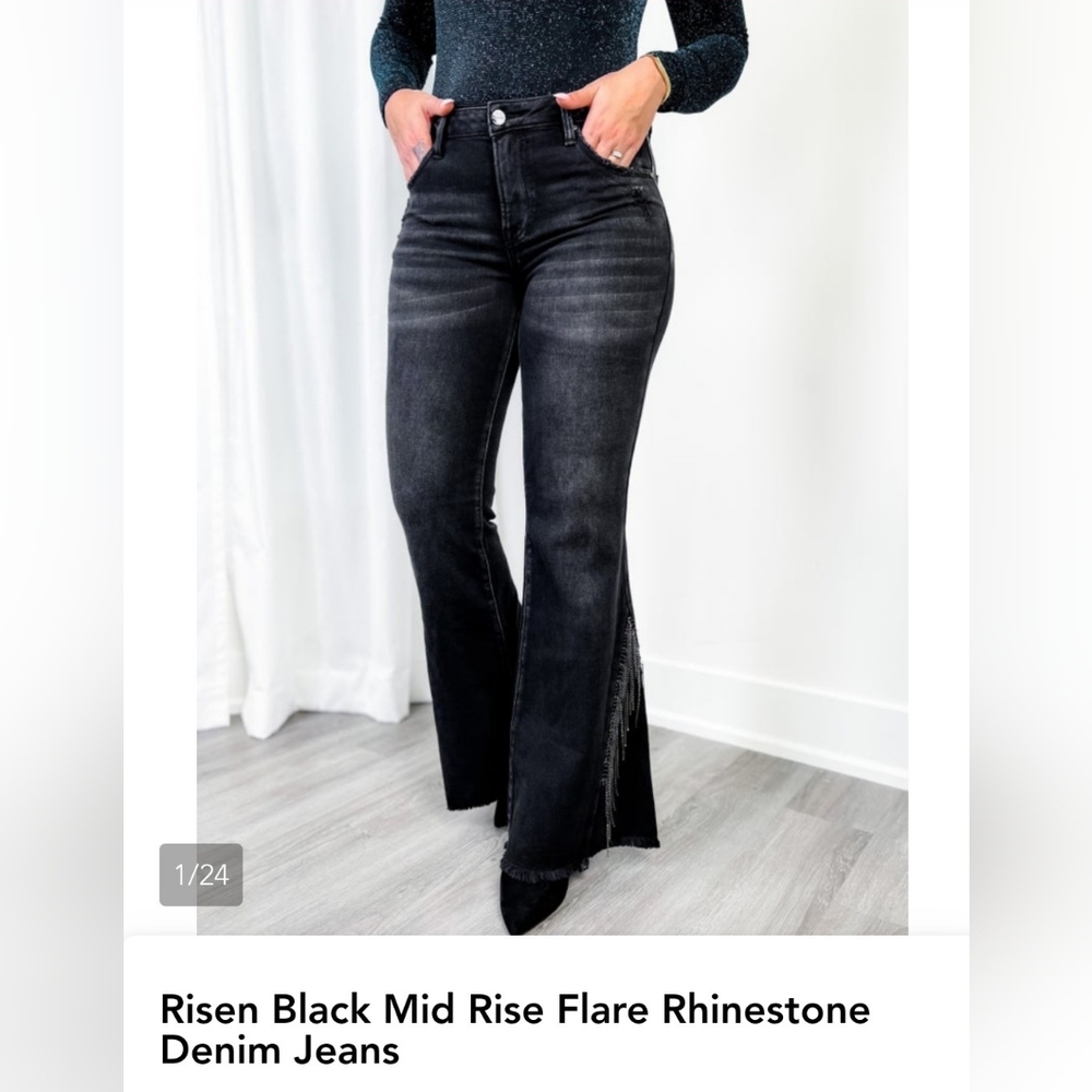 Risen Black BLING Flare Jeans 15/32